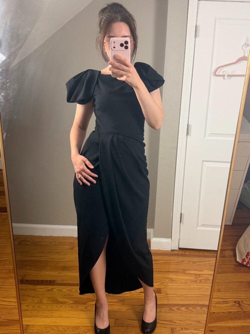 BHLDN | Black Off the Shoulder Puff Sleeve Maxi Dress Size US 2